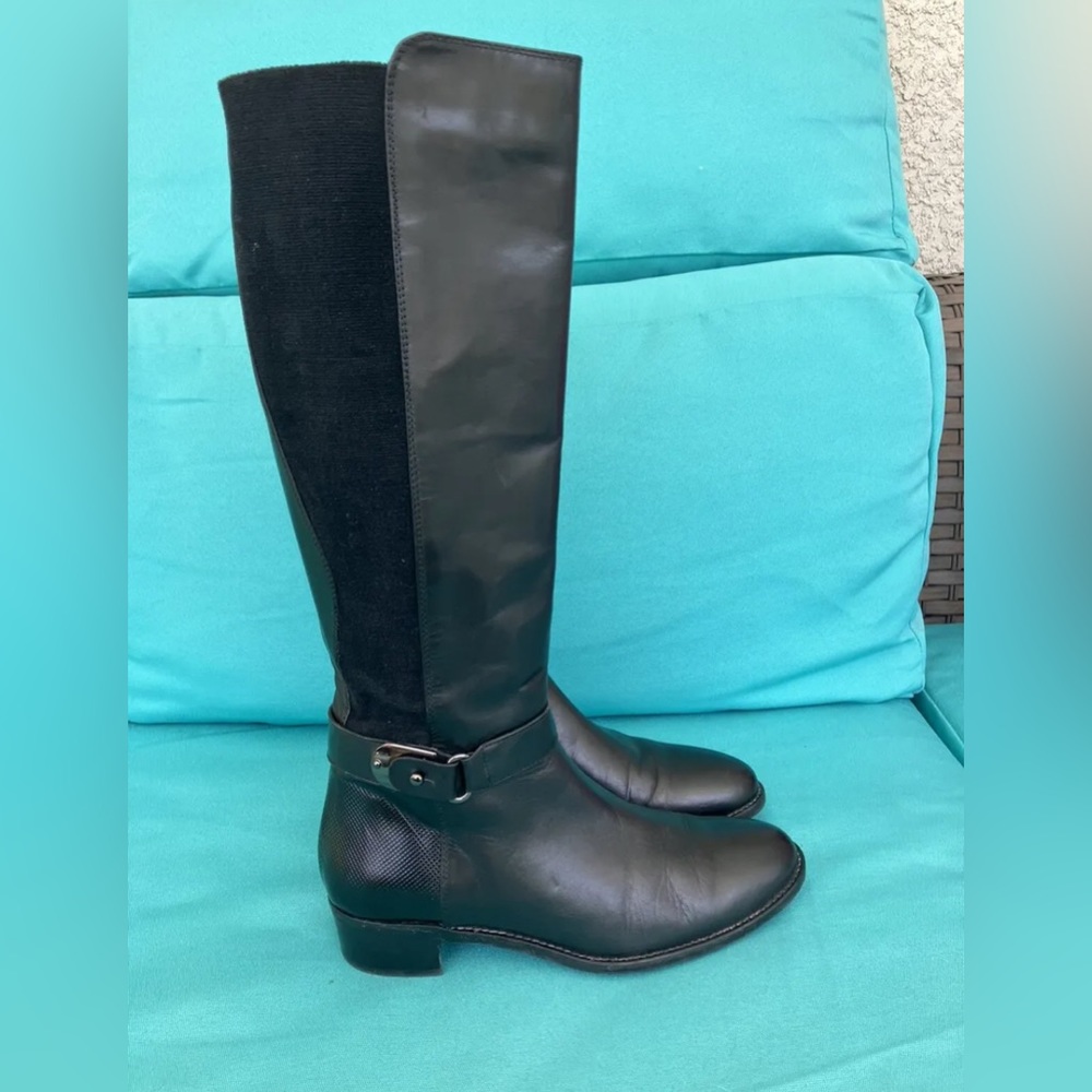 Excellent Aquatalia,lined black leather knee-high Italian boots, size 8 1/2